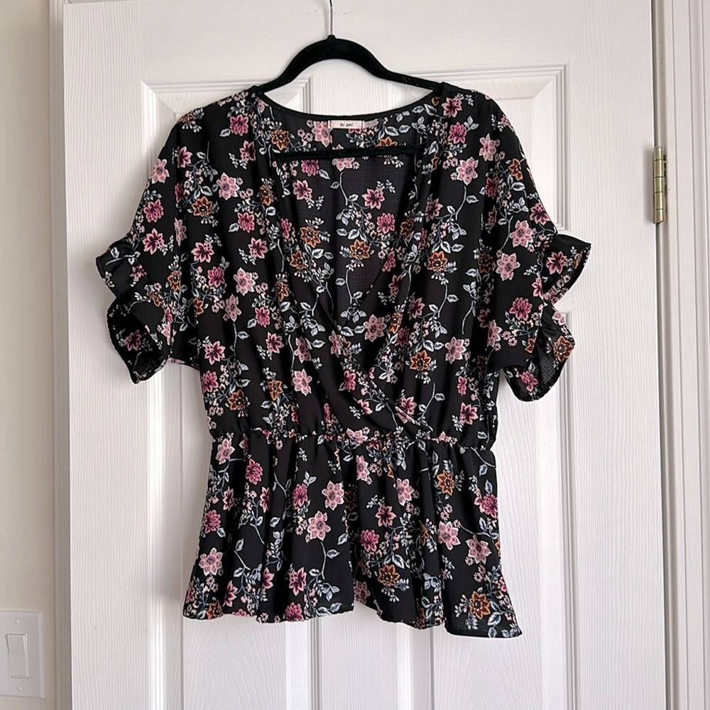 XL Black Floral Blouse